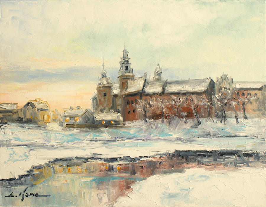 Krakow - Wawel Castle winter Painting by Luke Karcz