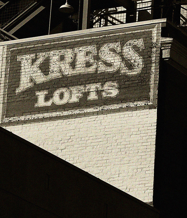 Kress Lofts Ghost Sign BW ByDenise Dube Photograph by Denise Dube