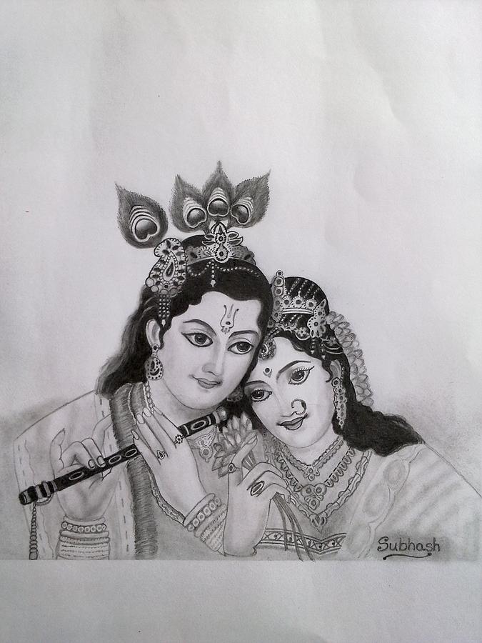 Krishna And Radha Drawing by Subhash Mathew