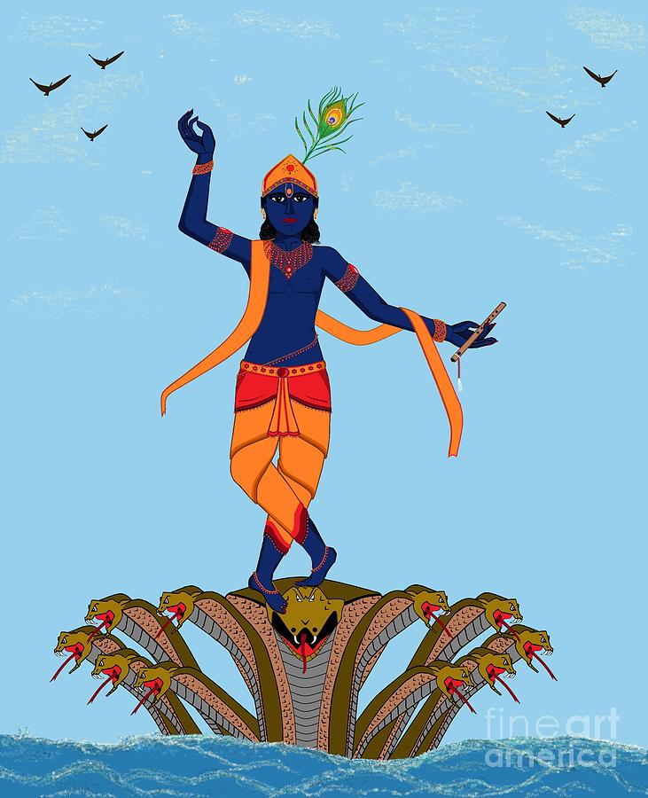 Snake Painting - Krishna Dancing on Kaliya by Pratyasha Nithin