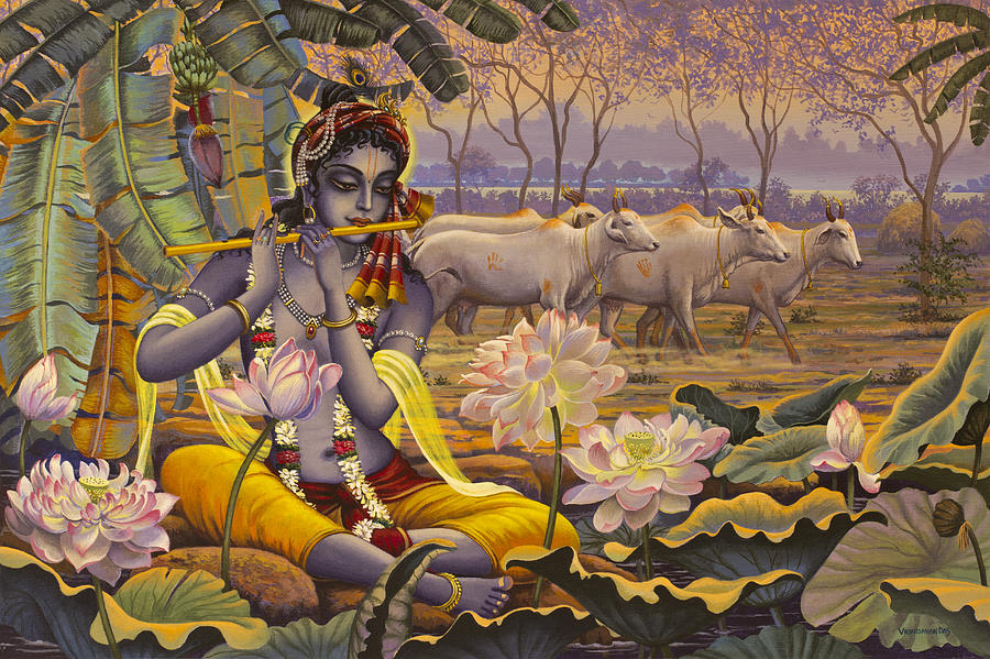 Krishna Painting - Krishna. Evening Flute by Vrindavan Das Krishna Painting - Krishna. Evening Flute by Vrindavan Das