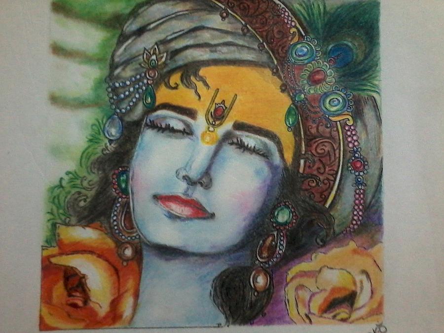 Animated Radha and Krishna beautiful face looking at...