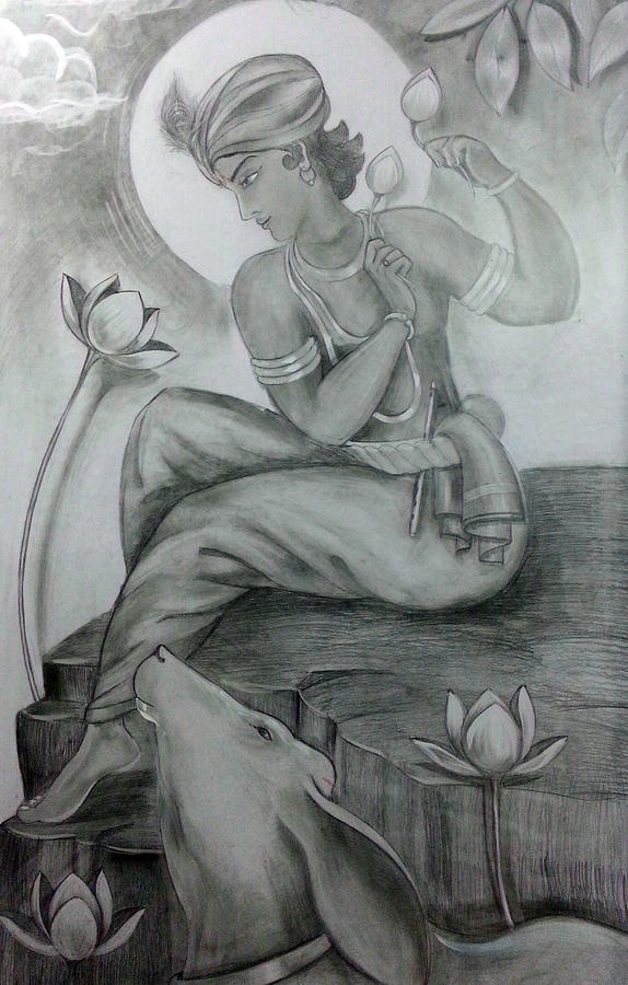 Finding Lord Krishna | Watercolor On Paper | By Sarat Shaw | Exotic India  Art