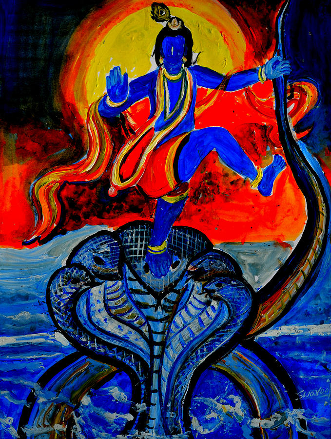 Krishna on Kalindimardan Painting by Anand Swaroop Manchiraju