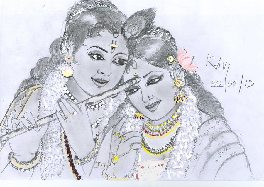 Krishna-Radha-Krishna Drawing by Pankaj Kumar - Fine Art America
