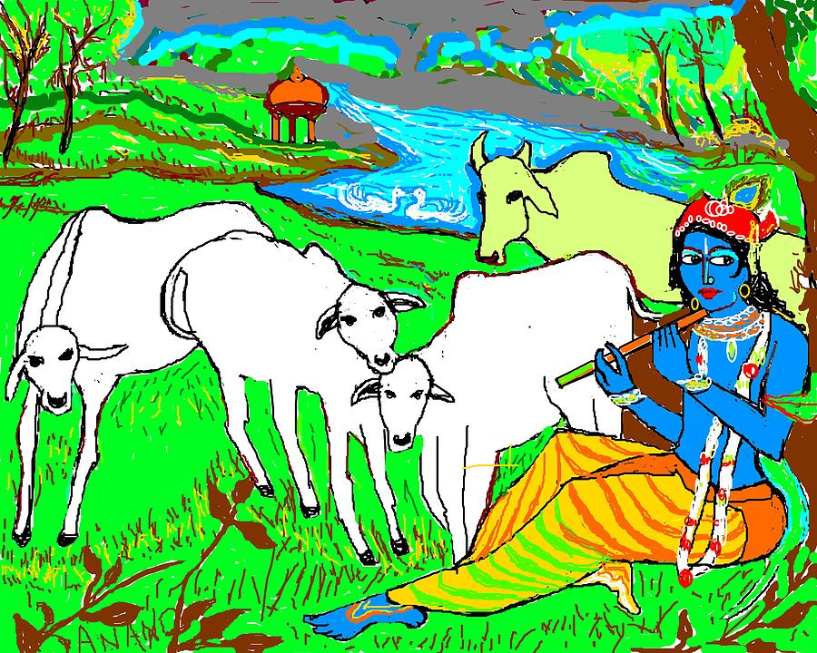 Lord Bal Krishna with cow in miniature painting on paper Stock Photo  Picture And Rights Managed Image Pic DPABDR52671  agefotostock