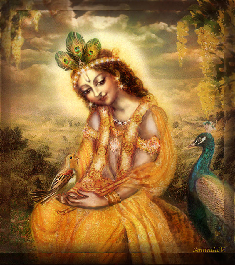 Krishna With The Peacock Detail Mixed Media