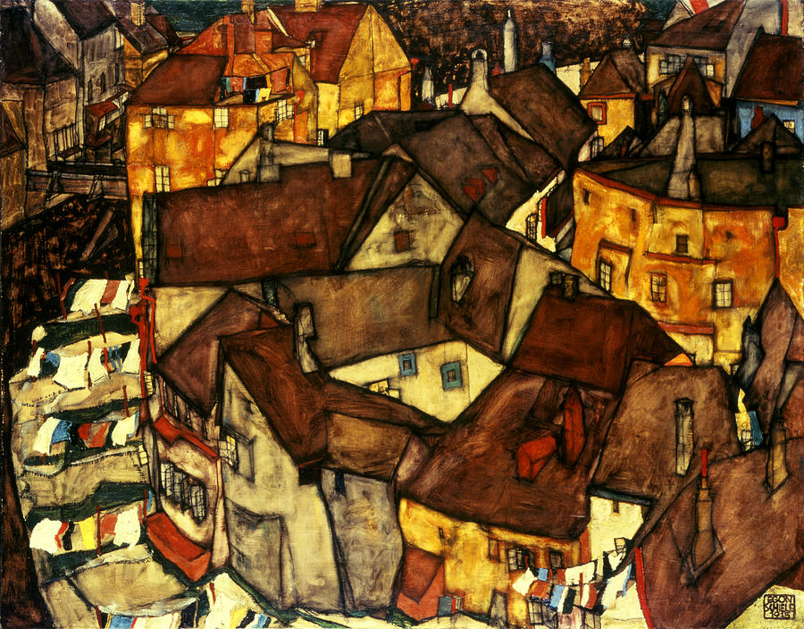 Expressionist Painting - Krumau Town Cresent, 1915 by Egon Schiele