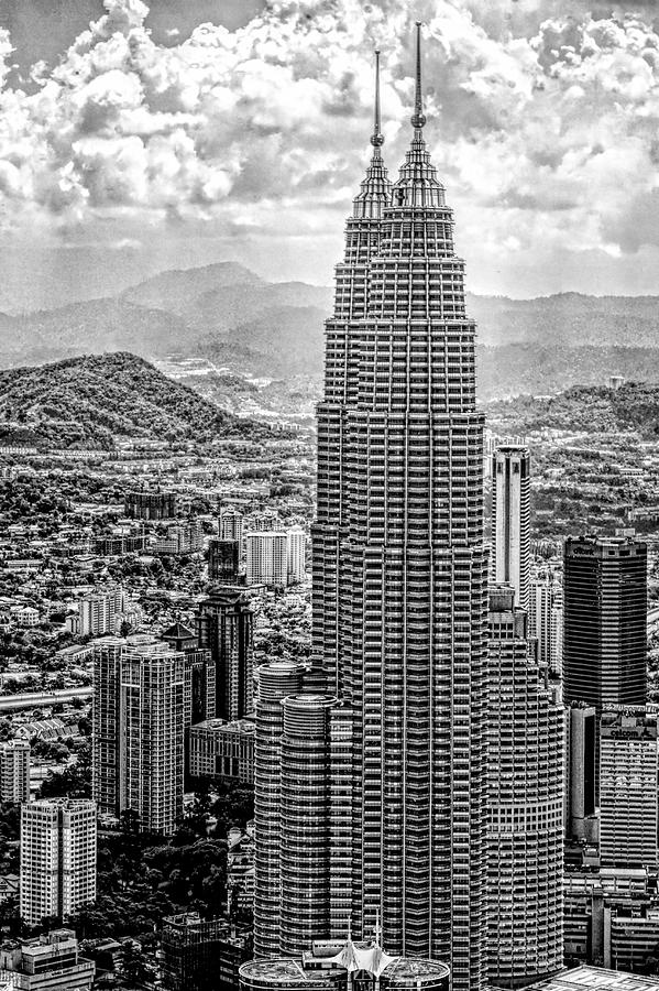 Kuala Lampor Twin Towers BW Digital Art by Linda Phelps