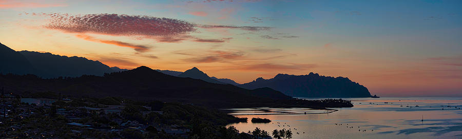 Kualoa Sunset Panorama Photograph by Dan McManus