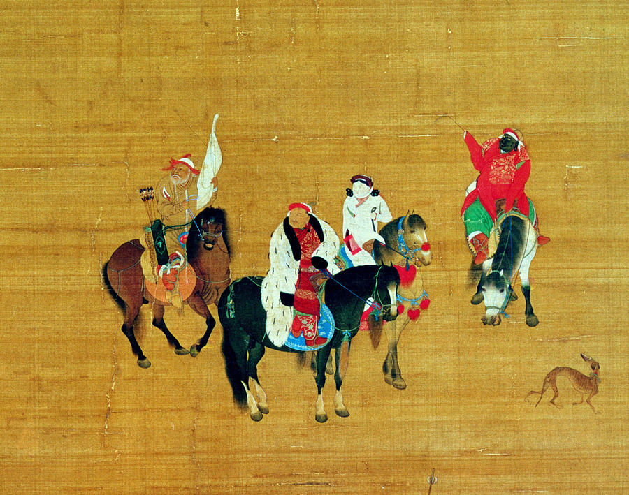 Horse Photograph - Kublai Khan 1214-94 Hunting, Yuan Dynasty Ink & Colour On Silk Detail by Liu Kuan-tao