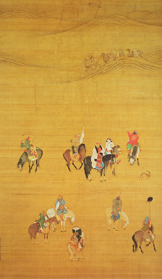 Horse Photograph - Kublai Khan 1214-94 Hunting, Yuan Dynasty Ink & Colour On Silk See 110534 & 226021 For Detail by Liu Kuan-tao