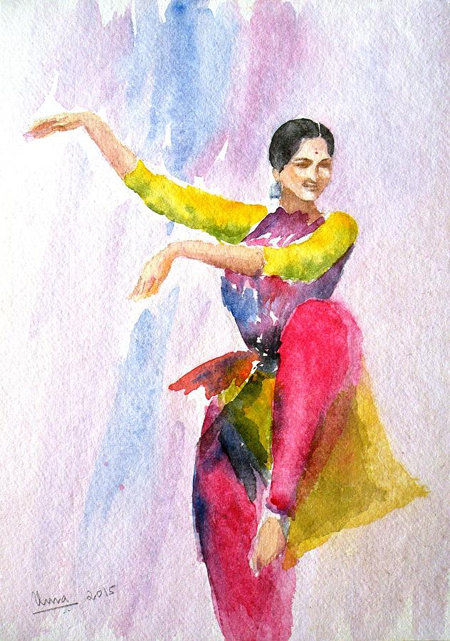 Kuchipudi dancer Painting by Uma Krishnamoorthy