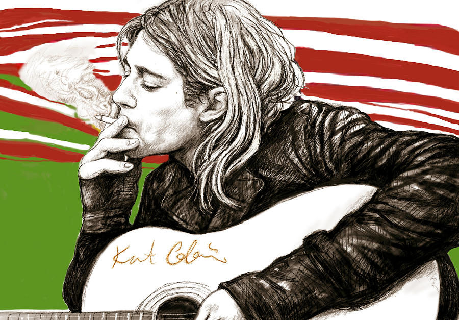 Portrait Painting - Kurt Cobain morden art drawing poster by Kim Wang
