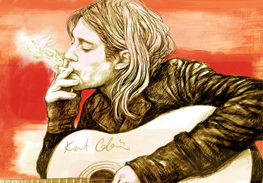 Portrait Drawing - Kurt Cobain - stylised drawing art poster by Kim Wang