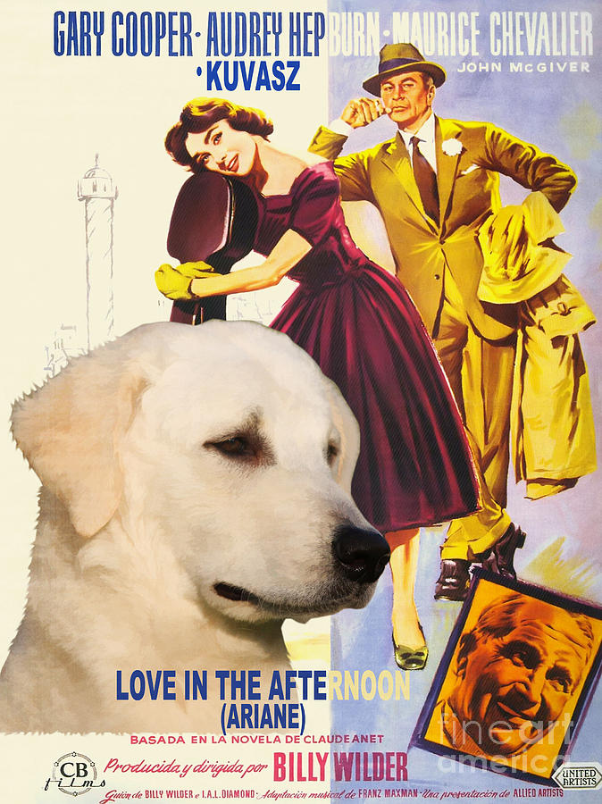Dog Painting - Kuvasz Art Canvas Print - Love in the Afternoon Movie Poster by Sandra Sij