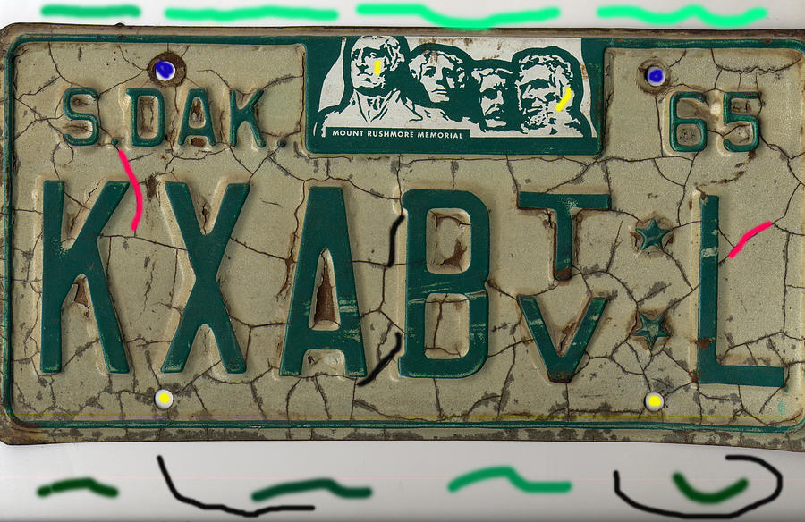 KXAB TV license plate Aberdeen South Dakota 1965-2008 drawing color added Photograph by David Lee Guss