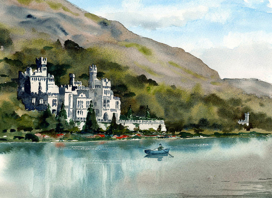Kylemore Abbbey Galway Painting by Val Byrne