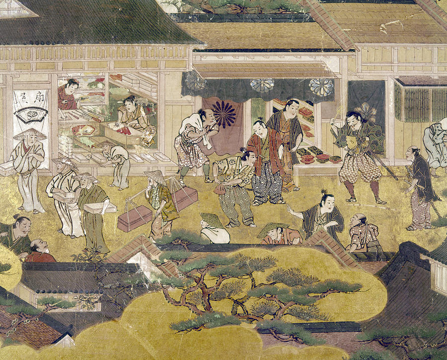 Kyoto Street Scene, C1600 Painting by Granger