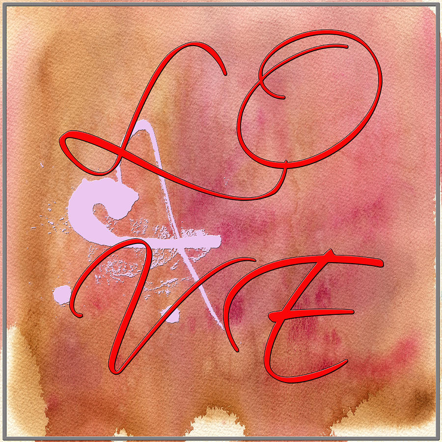 L O V E Script with Heart Digital Art by Paulette B Wright