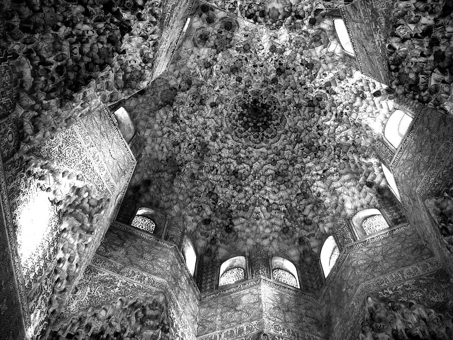 la Alhambra Ceiling and Windows BW - Grenada Spain Photograph by Jacqueline M Lewis