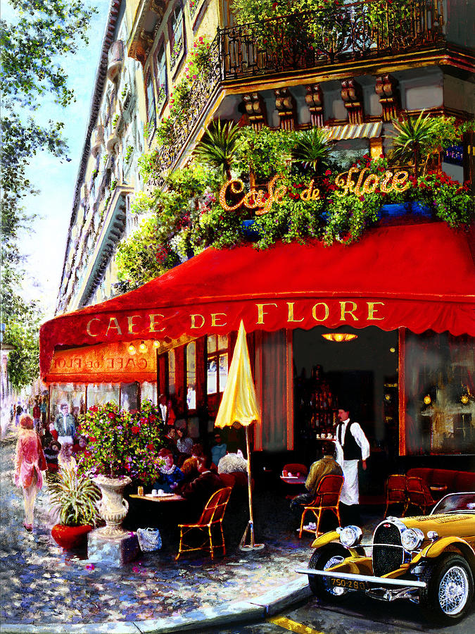 Cafe de flore, Paris. by Miki Karni  Painting by Miki Karni