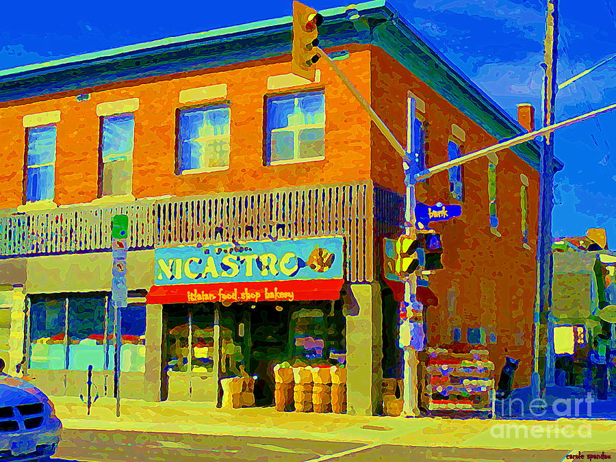 La Bottega Nicastro Ottawa Italian Grocer Bakery Cheese Shop Deli Corner Store Glebe Scenes Cspandau Painting by Carole Spandau