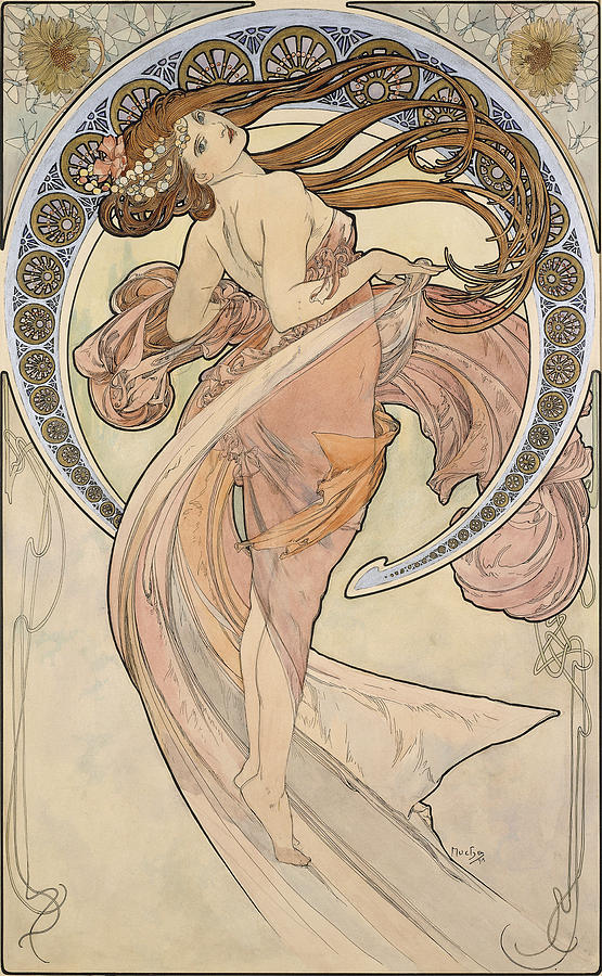Die Künste Alphonse Marie Mucha 1898 Tanz Postkarte 