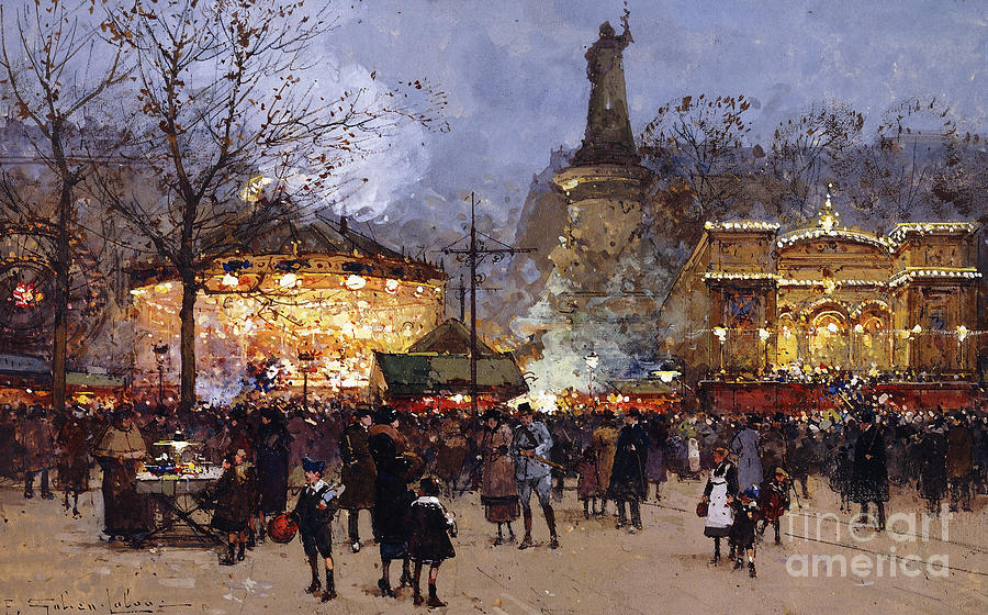 La Fete Place de la Republique Paris Painting by Eugene Galien-Laloue