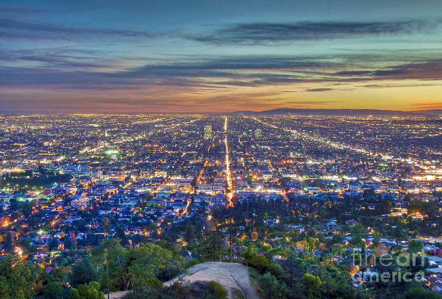 Sunset Cityscape Los Angeles  Photograph by David Zanzinger