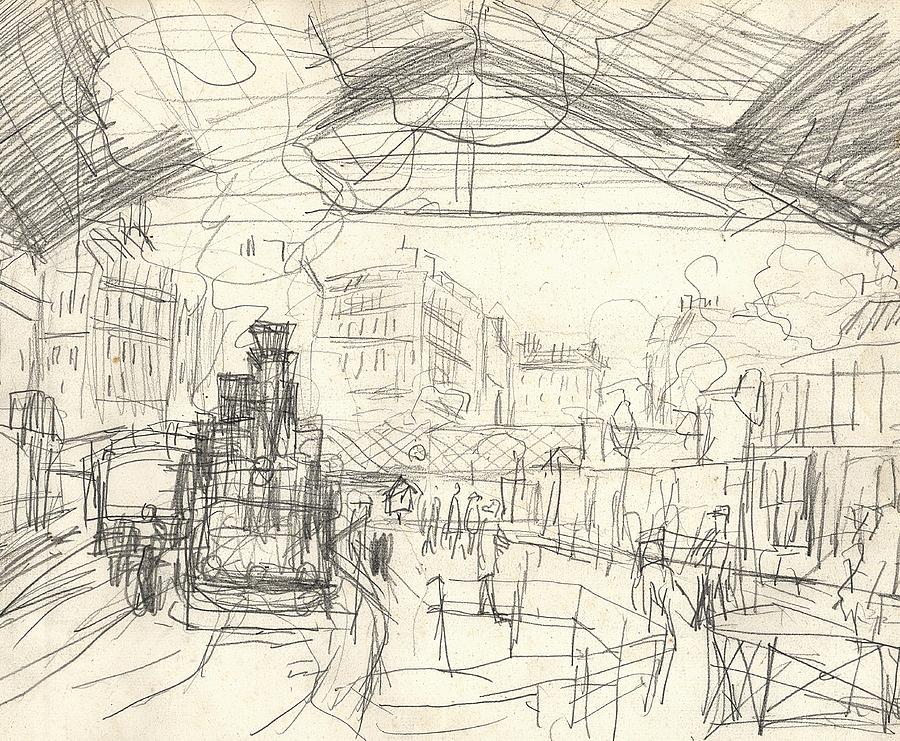 French Drawing - La Gare Saint Lazare by Claude Monet French Drawing - La Gare Saint Lazare by Claude Monet