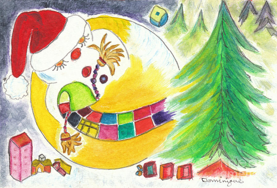 Christmas Painting - La glissade / The Sliding by Dominique Fortier