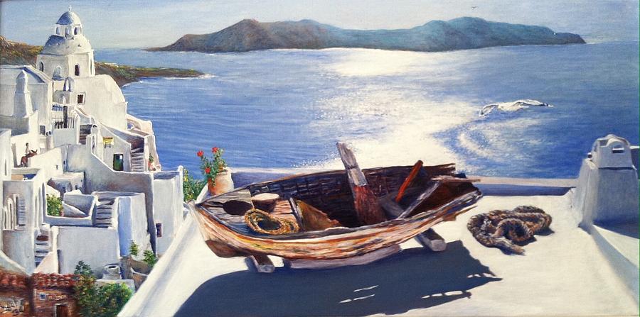 Seagull Painting - La isla de la barca by Angel de Paz