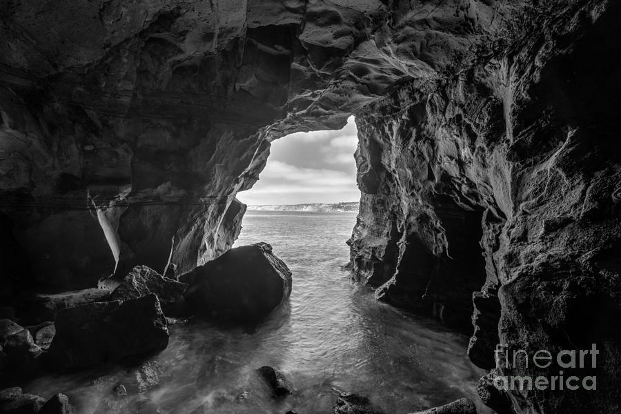 La Jolla Cave BW Photograph by Michael Ver Sprill