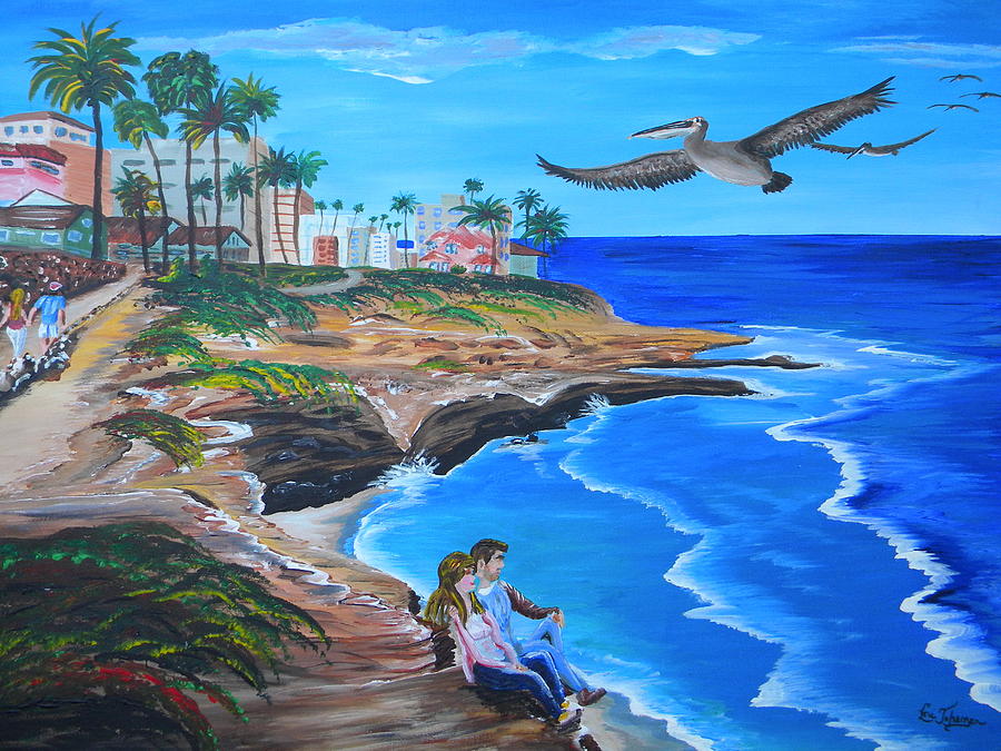 La Jolla Coast with Pelicans Painting by Eric Johansen