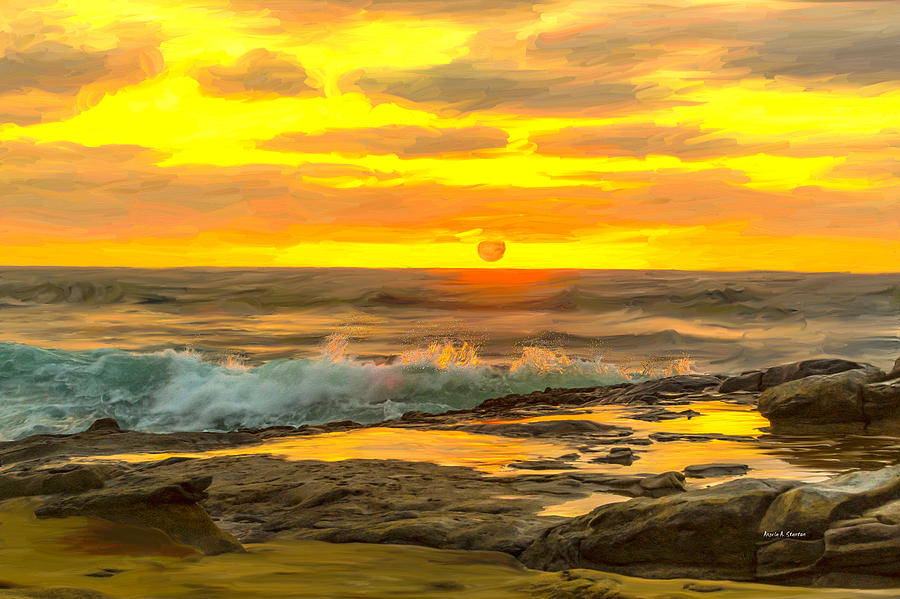Sunset Painting - La Jolla Sunset in Digital Oil by Angela Stanton