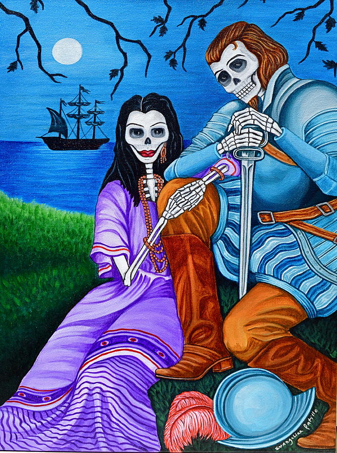 Skeleton Painting - La Malinche y Cortes by Evangelina Portillo