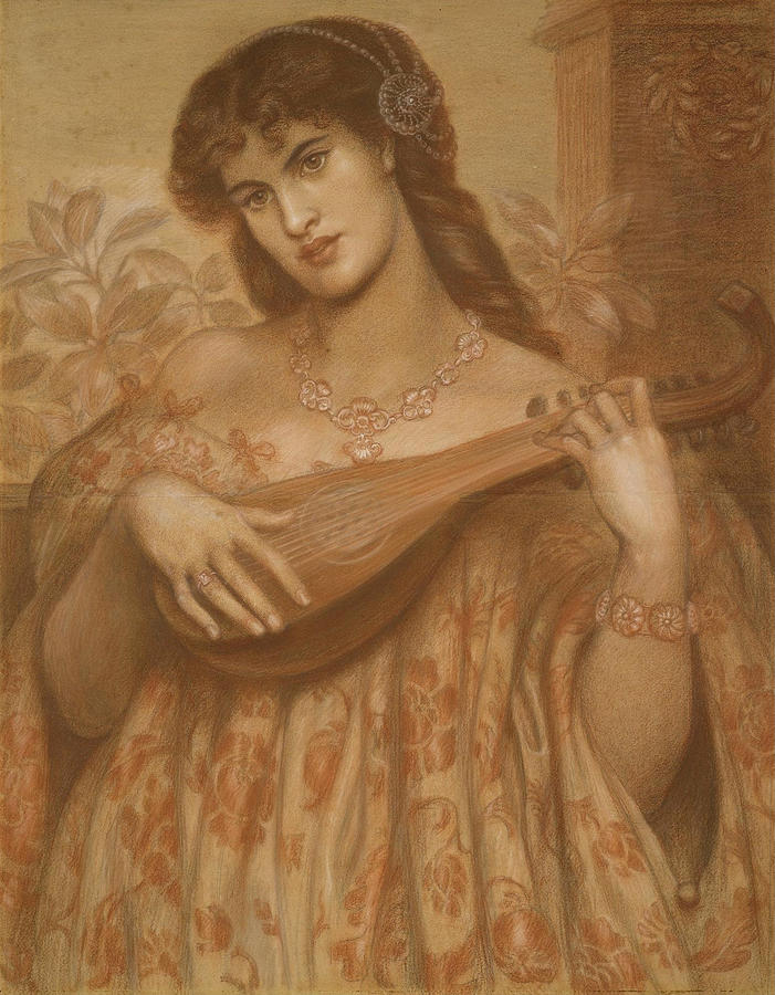 La Mandolinata Drawing by Dante Gabriel Rossetti