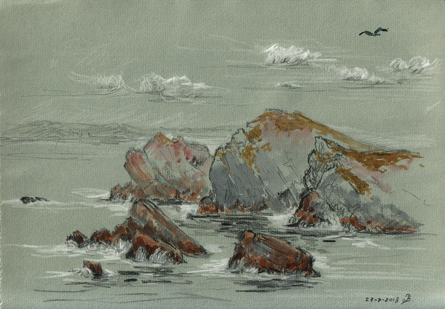 Bird Painting - La Penyona seascape by Juan  Bosco