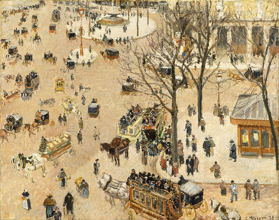 La Place due Theatre Francais Painting by Camille Pissarro