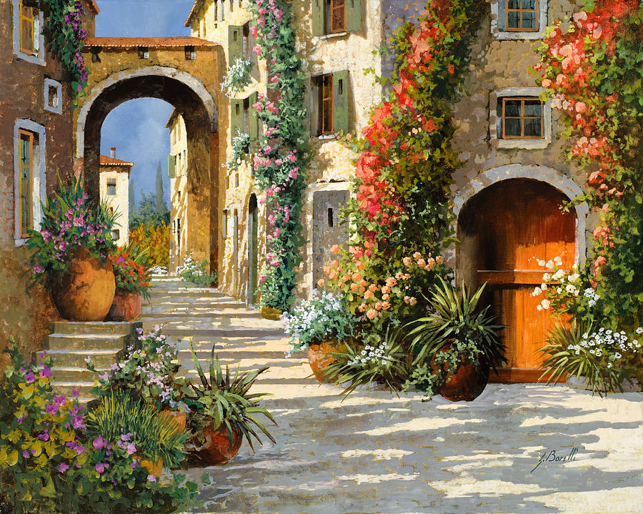Landscape Painting - La Porta Rossa Sulla Salita by Guido Borelli