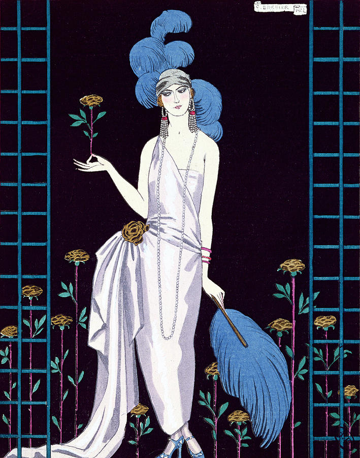 Flower Painting - La Roseraie fashion design for an evening dress by the House of Worth by Georges Barbier