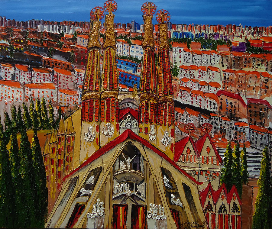 La Sagrada  Familia Church Of Barcelona Spain Painting by James Dunbar
