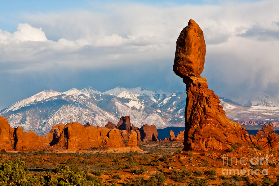 Arches National Park Photograph - La Sal Mountains and Balanced Rock Arches National Park by Dan Hartford