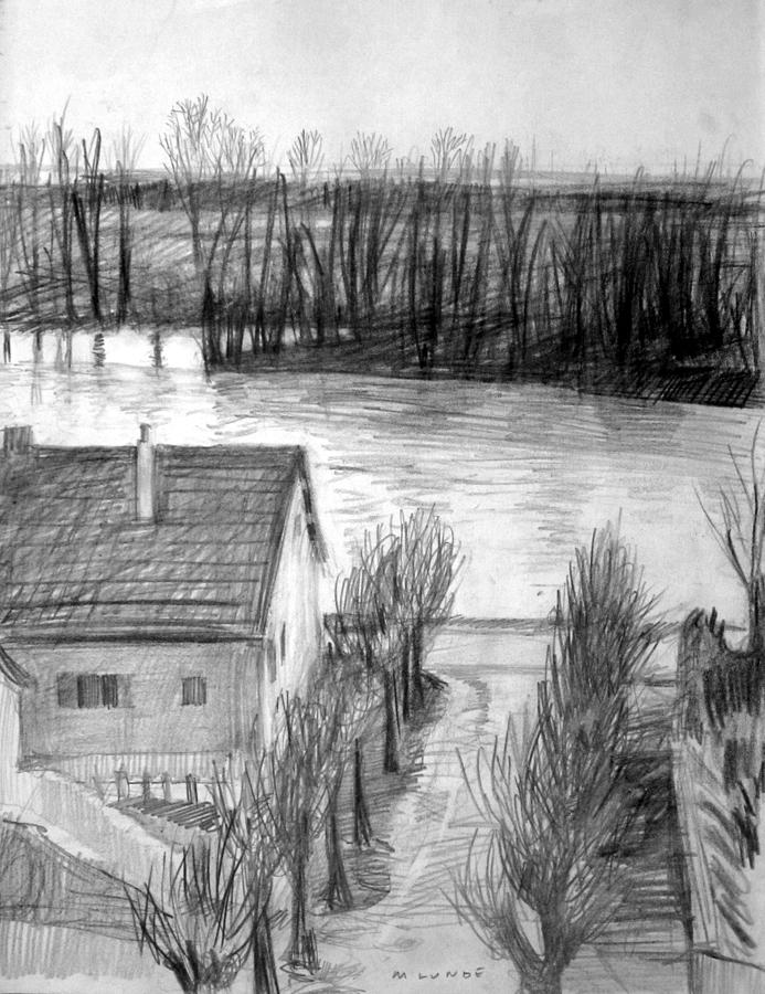 La Seine at Herblay Drawing by Mark Lunde