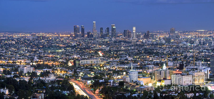 Los Angeles Skyline Dusk lit Cityscape Photograph by David Zanzinger