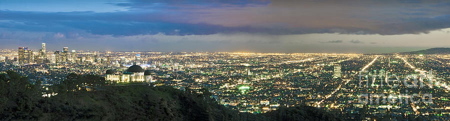 L.A. Skyline Cityscape Night Dusk Wide Panorama los Angeles CA Cityscape Night Dusk lit Photograph by David Zanzinger