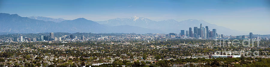 San Bernardino Photograph - LA Skyline from Downtown to Century City San Bernardino Mountains by David Zanzinger