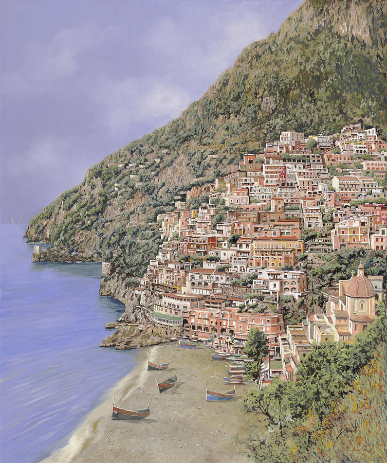 Landscape Painting - la spiaggia di Positano by Guido Borelli