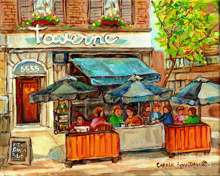 La Taverne Monkland Bistro Brasserie Sidewalk Paris Cafe Paintings City Scenes Montreal C Spandau Painting by Carole Spandau